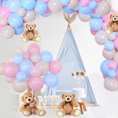 Meooeck 185 Pcs Bear Baby Shower Party Decorations Table Centerpieces 5 Pcs 13. 5'' Gender Reveal Bears 180 Balloons Kit Baby Shower Table Decor for Birthday Wedding(Green, Brown, Nude, White)