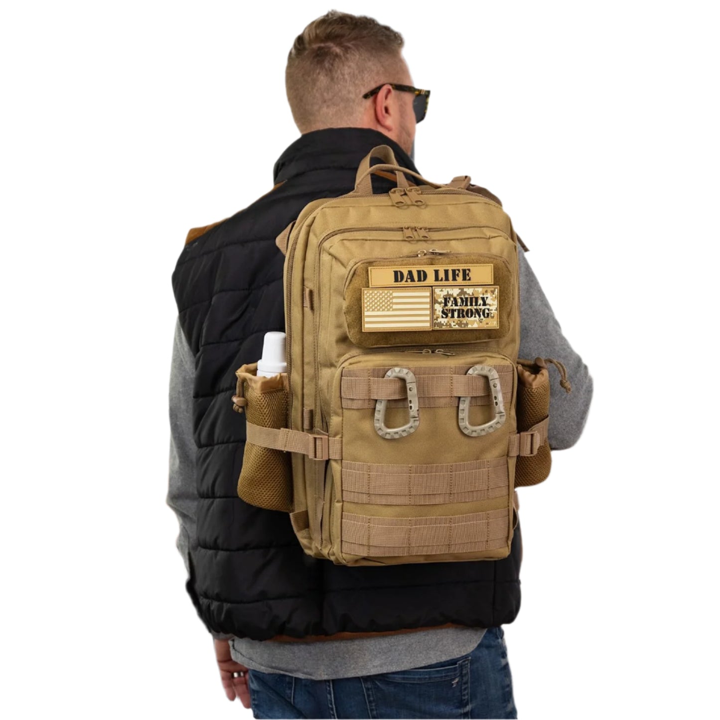 Dad Diaper Bag for Men with Removable Patches, Waterproof Tri-fold Changing Pad, Insulated Pouches, Molle Webbing, YKK Zippers, Black