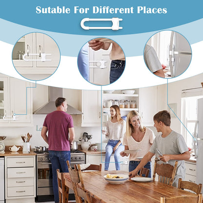 6 Packs Sliding Cabinet Locks, Modacraft Baby Proofing U-Shaped Child Safety Latches Adjustable White Locks for Handles Knobs Drawers Closet Cupboard
