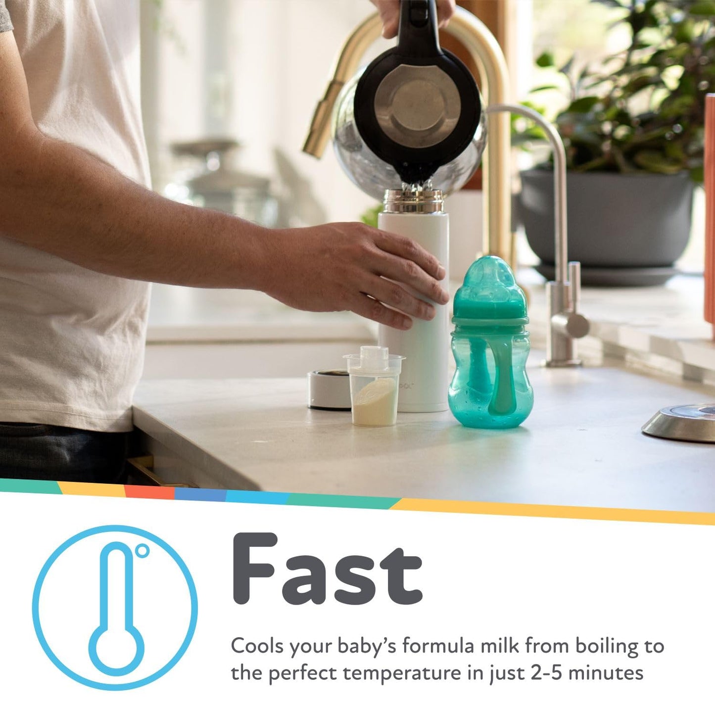 Nuby RapidCool Portable Baby Bottle Maker - With Milk Powder Dispenser and Digital Lid - Ideal for Travel Bottles and Night Feeds - Stainless Steel
