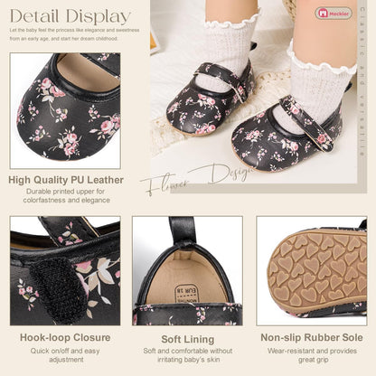 Meckior Infant Baby Girls Boys Handmade Princess Flats Toddler First Walkers Soft PU Leather Non-Slip Crib Wedding Dress Shoes