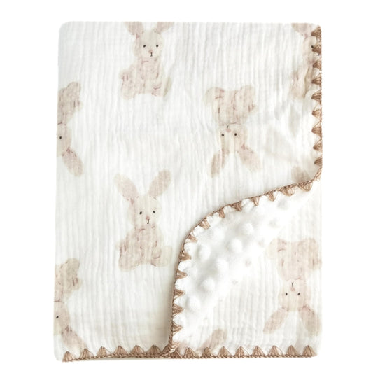 Baby Soft Muslin Thick Blanket Cotton and Dotted Backing Double Layer Receiving Blanket 40"x40" Bunny