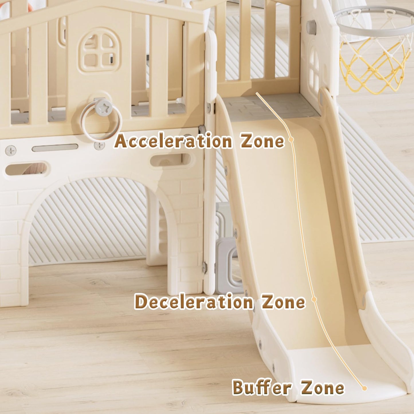 KORIMEFA 8 in 1 Toddler Slide Set, Kids Slide for Toddlers Age 1-3, Toddler Climber PlaySet with Basketball Hoop and Ball, Outdoor Indoor Kids Playground for Toddlers 1-3, Beige