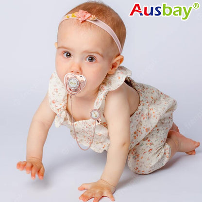 Personalized Pacifier Set with Name, BPA Free, Bling Gold Silver Pink Rose Gold Luxurious Ideal Gift for Newborns (Gold)