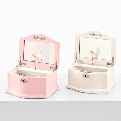 Wooden Musical Jewelry Box for girls with Mirror and Key Lock, Gift for Kids on Birthdays and Holidays (Pink, Small) (Beige, Small)