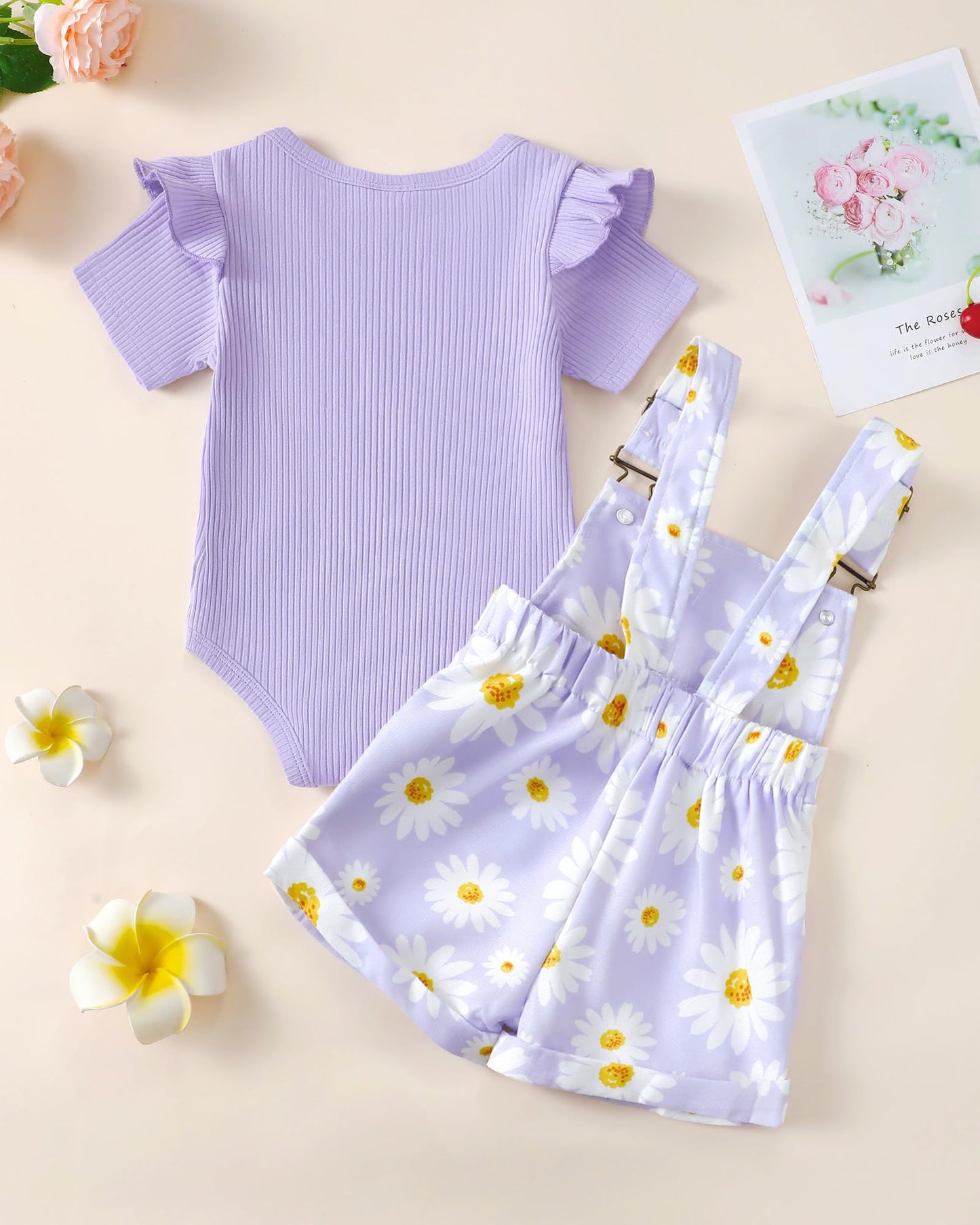 SUNNY PIGGY Toddler Baby Girl Overalls Clothes Toddler Adjustable Suspender Jumpsuit Short Sleeve Outfit Little Girl's Set