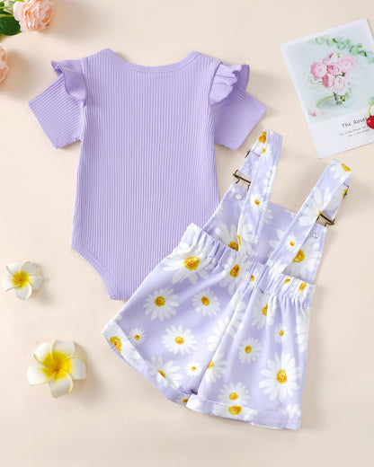 SUNNY PIGGY Toddler Baby Girl Overalls Clothes Toddler Adjustable Suspender Jumpsuit Short Sleeve Outfit Little Girl's Set