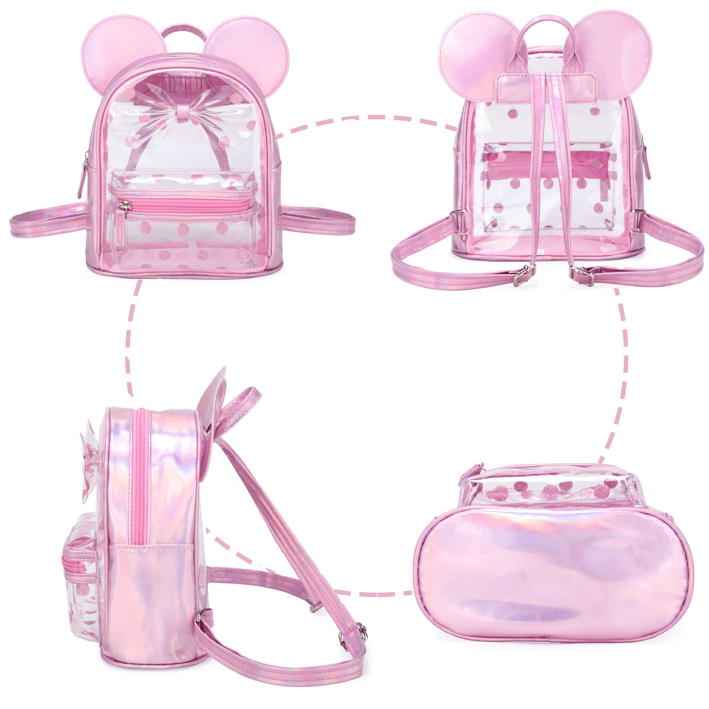 Cutest Toddler Polkadot Bow Mouse Ears Bag Mini Clear Fashion Shoulder Backpack for Teen Toddler Little Girls (clear)