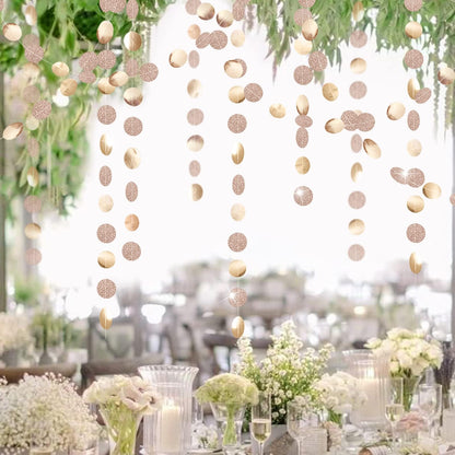 Decor365 Champagne Gold Birthday Decorations Glitter Dot Garland Circle Streamers Banner Backdrop Baby Showers Bridal Showers Christmas New Year Eve Anniversaries Graduations Holiday Parties Decor
