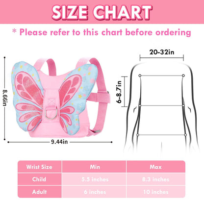 Lehoo Castle Toddler Leash for 1-5 Years, Baby Safety Harness for Girls with Anti-Lost Key Lock & Adjustable Strap, 3-in-1 Wrist Leash and Kids Backpack Harness for Walking Travel (Pink Butterfly)