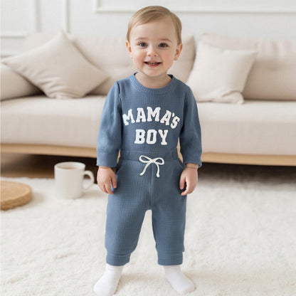 Douhoow Baby Boy Clothes Letters Embroidered Baby Sweatshirt Romper Waffle Pants Set Infant Boy Fall Winter Outfits