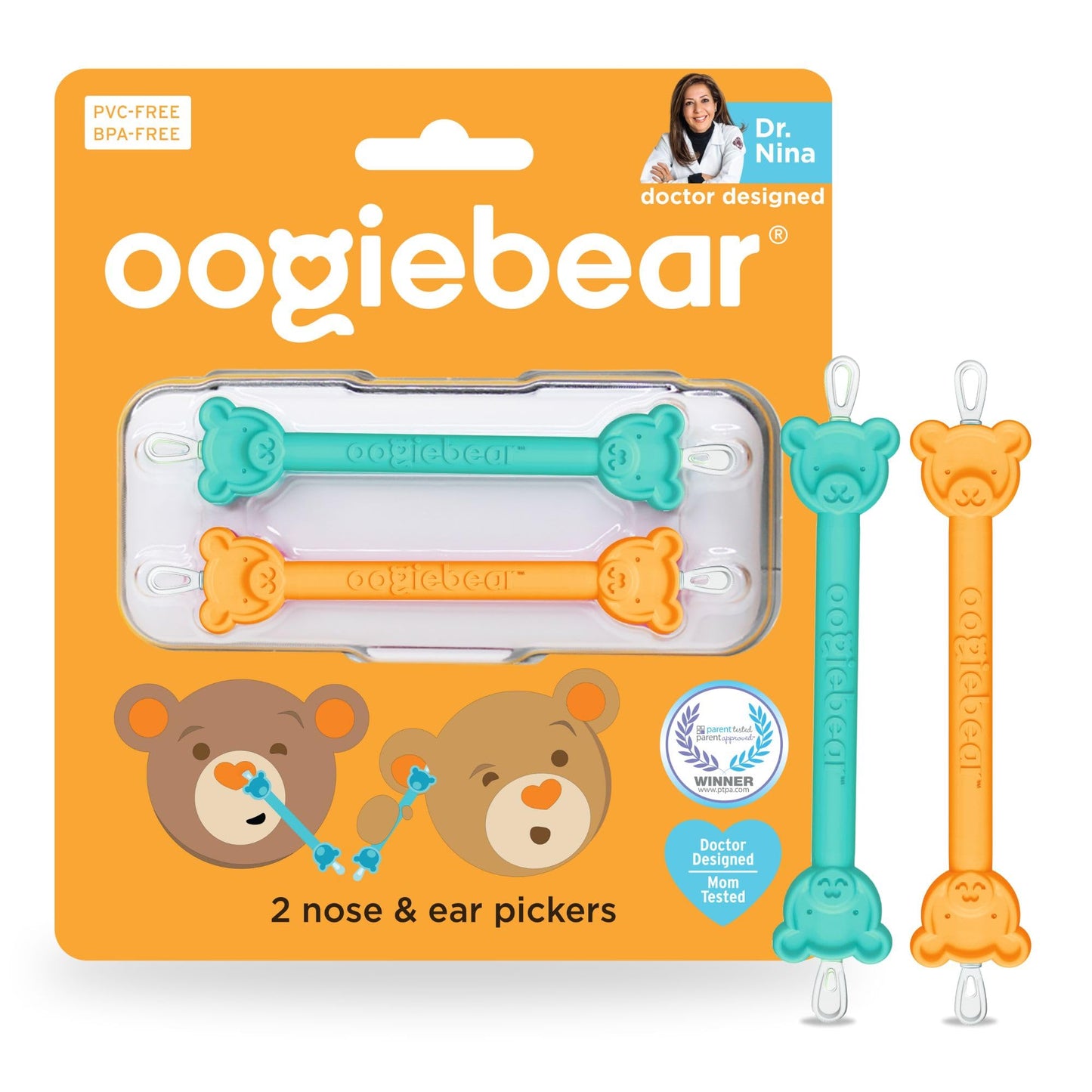 oogiebear: Baby Nose Cleaner & Ear Wax Removal Tool - Safe Booger & Earwax Removal for Newborns, Infants, Toddlers - Dual-Ended - Essential Baby Stuff, Diaper Bag Must-Have, with CASE