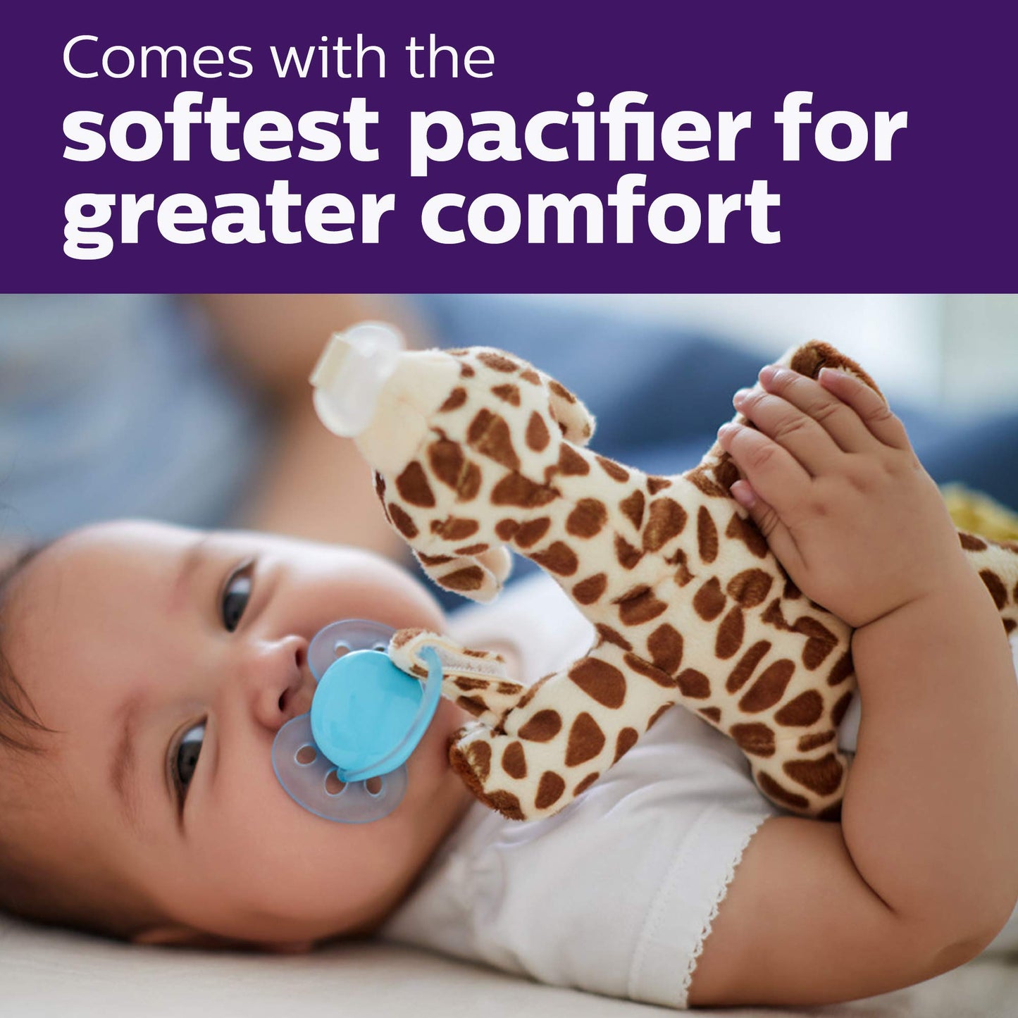 Philips AVENT Soothie Snuggle Pacifier Holder with Detachable Pacifier, 0m+, Giraffe, SCF347/01-1 Count (Pack of 1)