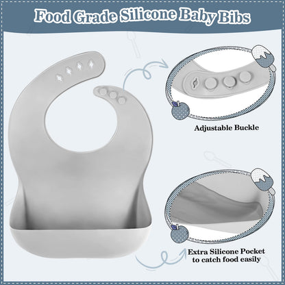 Silicone Baby Feeding Set 10 Pcs Baby Led Weaning Supplies Suction Bowl Divided Plate Baby Bibs Fruit Feeder Baby Spoons Forks Sippy Cup Toddler Utensil Sets Baby Essentials for Newborn Gift