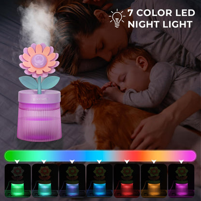 Cute Flower Mini Humidifier, 260ml Gardenia Desktop Humidifiers for Bedroom, Portable Small Cool Mist Humidification for Home, Baby Nursery, Office & Indoor Plants, USB Powered (Pink)