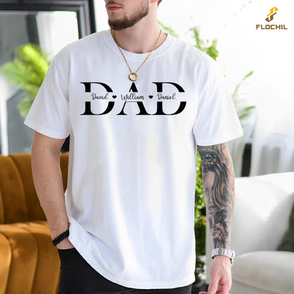 FLOCHIL Personalized Fathers Day Shirts with Kids Name, Custom Dad Shirts for Men, Gifts for Dad, Fathers Day, Christmas