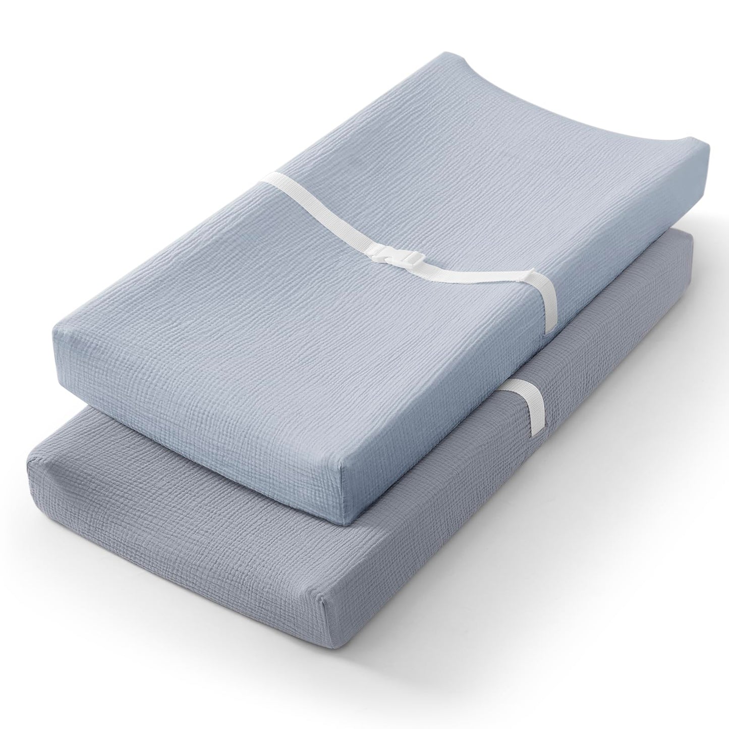 Blissful Diary Muslin Changing Pad Cover for Girls Boys, Ultra Soft Breathable Cotton, Baby Diaper Change Table Pad Covers, 2Pack (Roman Green&Leaf)