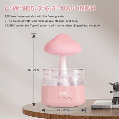 Cloud Rain White Noise Humidifier, Rain Water Drip Diffuser Humidifiers Waterfall Lamp Mushroom Air Humidifier Aromatherapy Essential Oil Diffuser with 7 Colors Night Lights for Home Office Bedroom