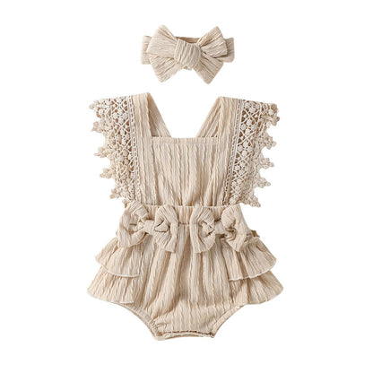 Douhoow Infant Baby Girl Plaid Romper Baby Short Sleeve Pleated Romper Bodysuit Summer Spring Outfits