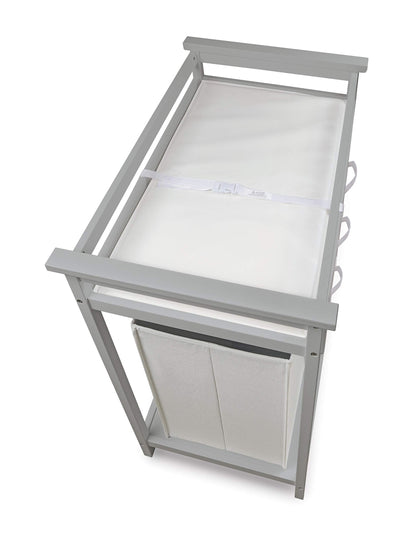 Badger Basket Modern Baby Changing Table - Portable Diaper Station with 3 Drawers Pad & Hamper - Storage Organizer for Baby Clothes, Diapers & Toys - Fresh White/White (34.25 x 20.75 x 34.5)