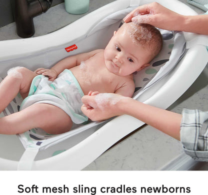 Fisher-Price Baby to Toddler Bath 4-in-1 Sling ‘n Seat Tub with Removable Infant Support and 2 Toys, Climbing Leaves