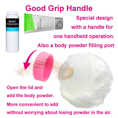 BPA Free Baby Powder Puff Box, Large 2.8" Fluffy Body After-Bath Powder Case, Baby Care Face/Body Villus Powder Puff Container, Makeup Cosmetic Talcum Powder Container with Hand Holder (Pink)