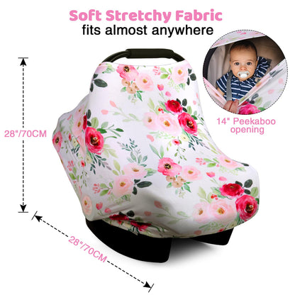 Rquite All-in-1 Car Seat Cover Baby, Carseat Covers for Girl Boy, Stretchy Soft Infant Car Seat Cover, Multi-use Baby Carrier Cover, Car Seat Canopy, Stroller Sun Shade, Nursing Breastfeeding Cover