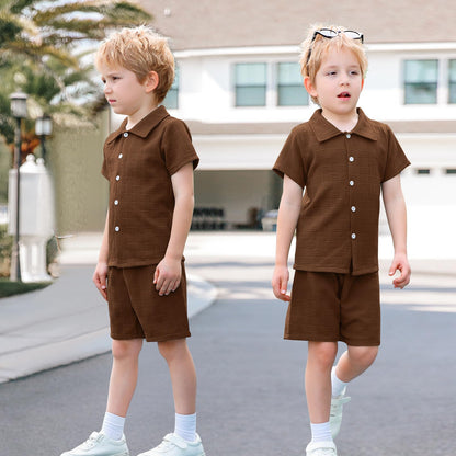 U·nikaka Baby Boys 2 Piece Summer Outfits Casual Toddler Short Sets Little Boys Button Down Shirts Tops and Shorts 2-6Y