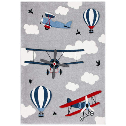 SAFAVIEH Carousel Kids Collection Area Rug - 5'3" x 7'6", Light Grey & Red, Non-Shedding & Easy Care, Ideal for High Traffic Areas for Boys & Girls in Playroom, Nursery, Bedroom (CRK137F)