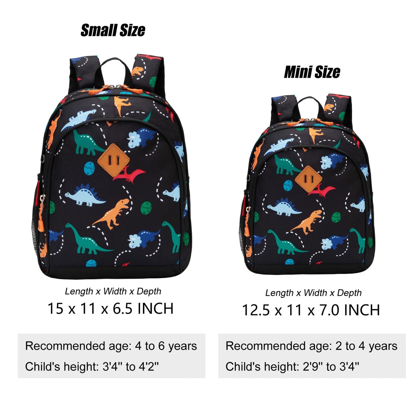 Toddler Backpack for Boys, 12 Inch Kids Dinosaur Backpack for Preschool or Kindergarten, Black