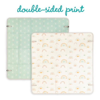 Infantino Foldable Soft Foam Mat, Extra Large Double-Sided Cushioned Portable Play Mat with Fold-Up Sides, Non Slip Crawling & Playing for Infants and Toddlers, Rainbows