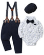 WESIDOM Baby Boy Clothes 0-18M Newborn Infant Gentleman Outfit, Shirt+Bowtie+Beret+Suspender Pant Baby boy Suit Clothing Set