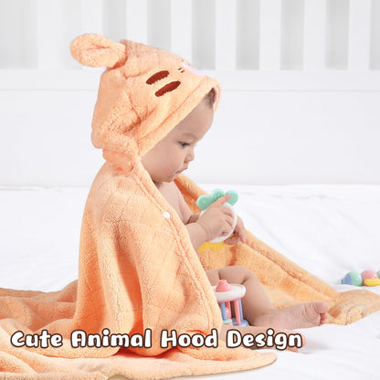Hooded Baby Towels Boy for 0-6 Years, 50"x 32" Extra Large Toddler Bath Towels with Hood for Boys & Girls, 2-Pack Absorbent Thick Soft Gift for Kids Yellow Lion & Orange Monkey