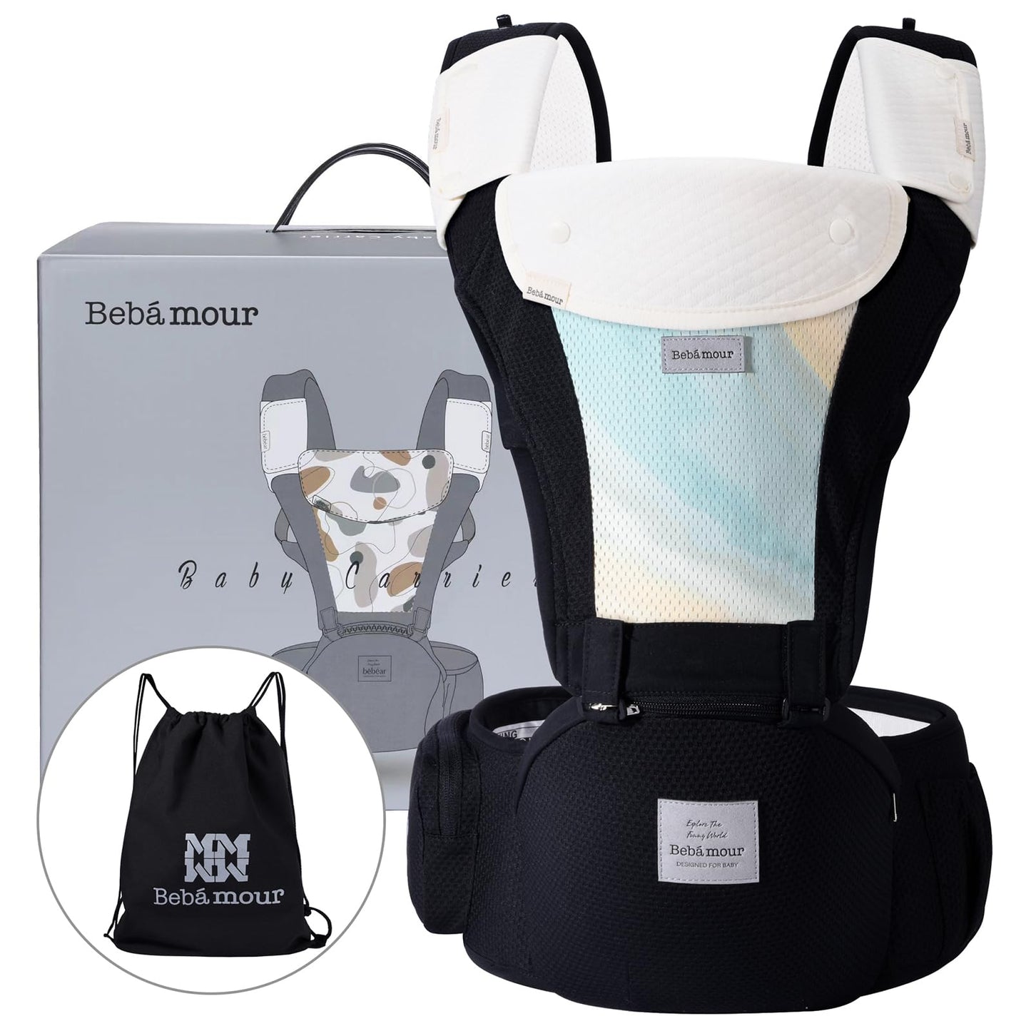 Bebamour Baby Carrier Newborn to Toddler-2 in 1 Hip Seat & Carrier Front and Back Carry with Head Hood & 3 Pieces Teething Pads& Waist Extenders & Storage Bag 0-36 Months (Green)