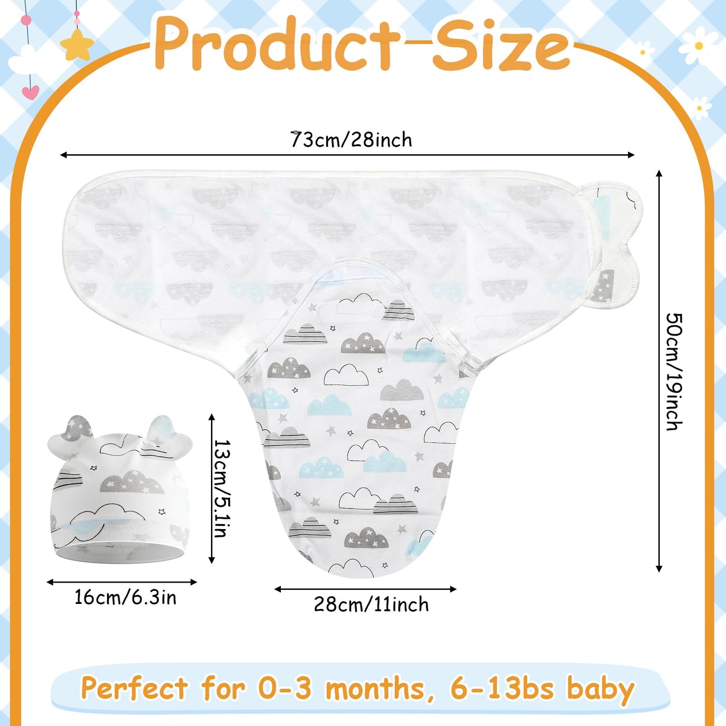 Ramede 6 Pack Baby Swaddle Blanket with Hats Sleep Swaddle for 0-3 Months Newborn Sacks Soft Cotton Wearable for Boy Girl