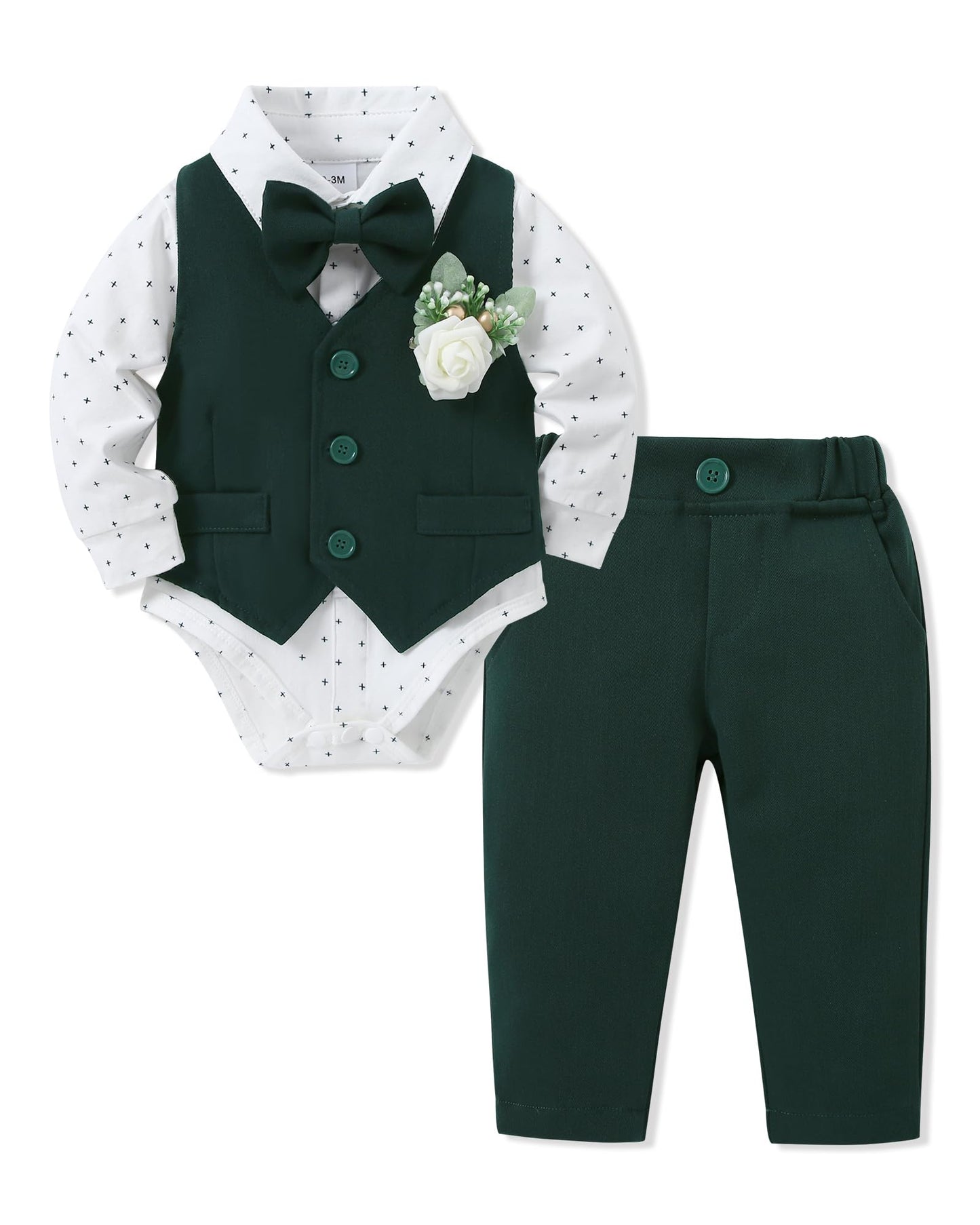 SANMIO Baby Boy Clothes Suits Infant Gentleman Outfit Collared Dress Shirt+Vest+Tie+Corsage+Pants 5Pcs Baby Suit Sets