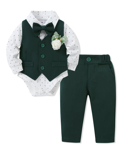 SANMIO Baby Boy Clothes Suits Infant Gentleman Outfit Collared Dress Shirt+Vest+Tie+Corsage+Pants 5Pcs Baby Suit Sets