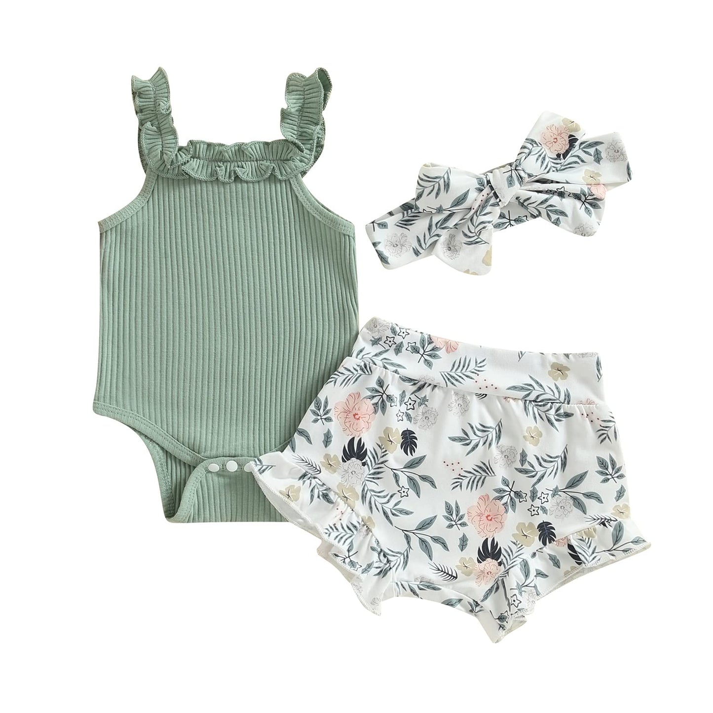 Murnouche Newborn Baby Girl Summer Clothes Sleeveless Floral Top Ribbed Shorts Boho Outfit Set