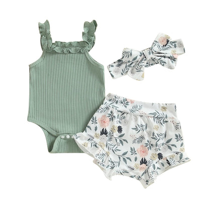 Murnouche Newborn Baby Girl Summer Clothes Sleeveless Floral Top Ribbed Shorts Boho Outfit Set