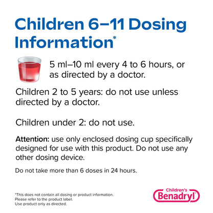 Benadryl Children's Dye-Free Allergy Relief Liquid + 12.5 mg Diphenhydramine HCl, Antihistamine Allergy Medicine for Kids Helps Relieve Runny Nose & Sneezing, Bubble Gum Flavor, 8 fl. oz