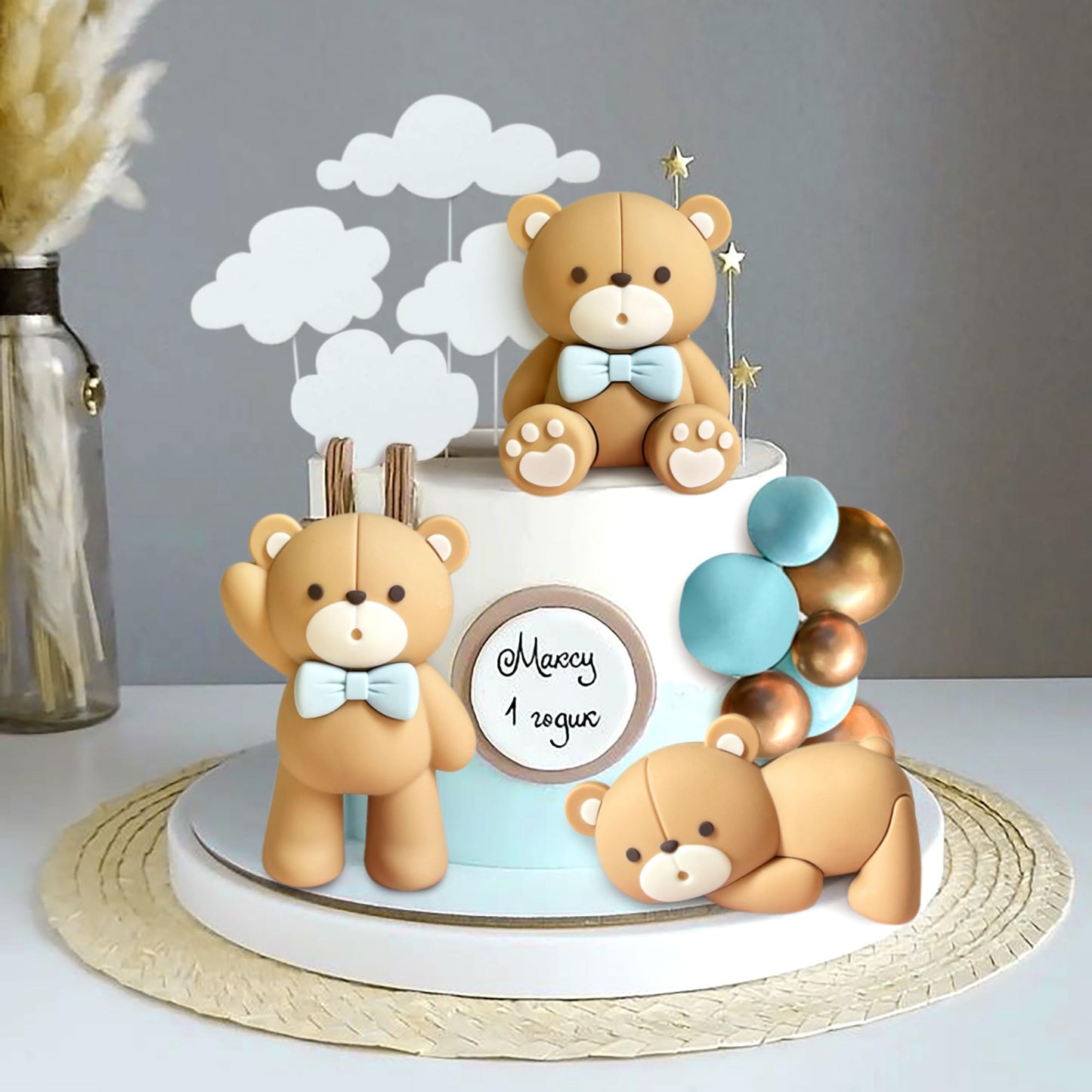 JeVenis Luxury Pink Bear Cake Decoration Baby Bear Baby Shower Cake Topper Bears Train Cake Decoration Baby Shower Birthday Cake Decoration