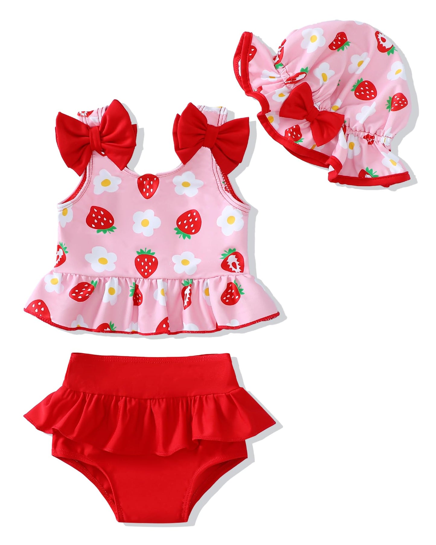 Mioglrie Baby Infant Swimsuit Girl Toddler Bathing Suit Girl Summer Beach Bikini Tankini Swimwear Hat 3-24 Months 2t-5t