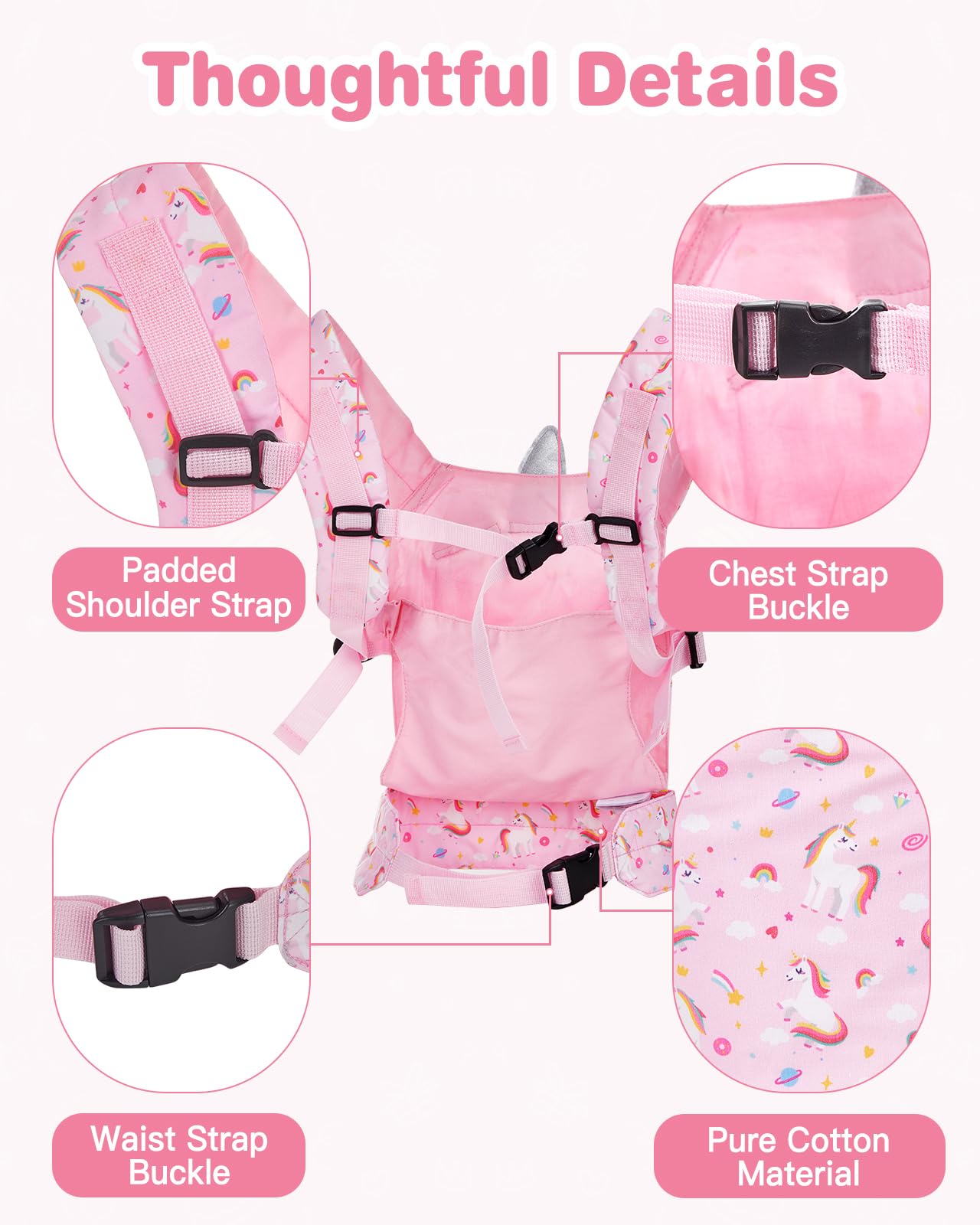 Lictin Baby Doll Carrier, Front and Back Doll Accessories Carrier for Little Girls, with Adjustable Straps for Stuffed Animal Reborn Baby Doll