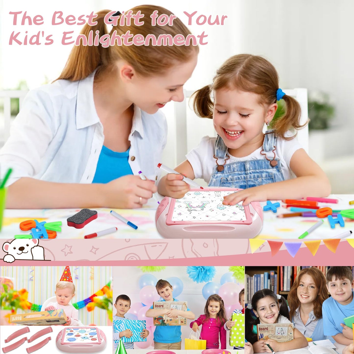 Gift for 1-2 Year Old Girls, Toddler Girl Toys with Magnetic Letters and Numbers, Learning and Educational Toys for 1 2 Year Old, Girls Birthday Christmas Gifts (Unicorn Pink)