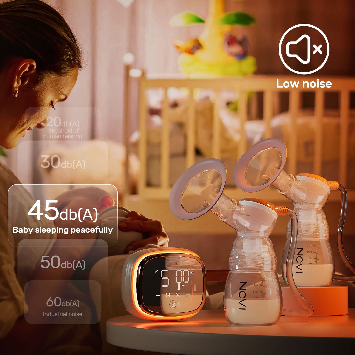 NCVI Double Electric Breast Pump 8782, Portable Anti-Backflow, with 4 Size Flanges, 4 Modes & 9 Levels, LED Display, 10 Breastmilk Storage Bags, Ultra-Quiet and Pain Free Breast Pumps