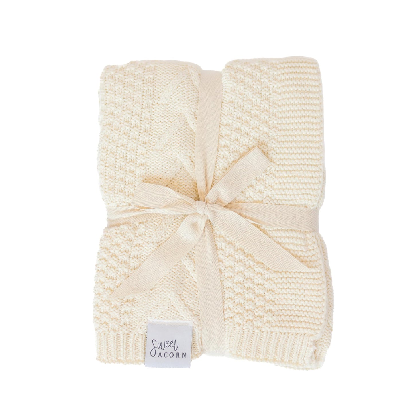 Knit Baby Blanket in Elegant Pattern, Organic Cotton Blankets for Crib or Stroller, Receiving Blankets - Salt White