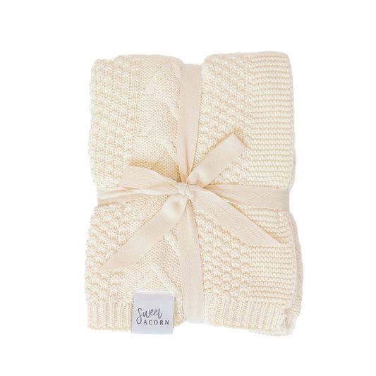 Knit Baby Blanket in Elegant Pattern, Organic Cotton Blankets for Crib or Stroller, Receiving Blankets - Salt White