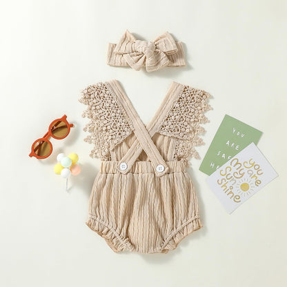 Douhoow Infant Baby Girl Plaid Romper Baby Short Sleeve Pleated Romper Bodysuit Summer Spring Outfits