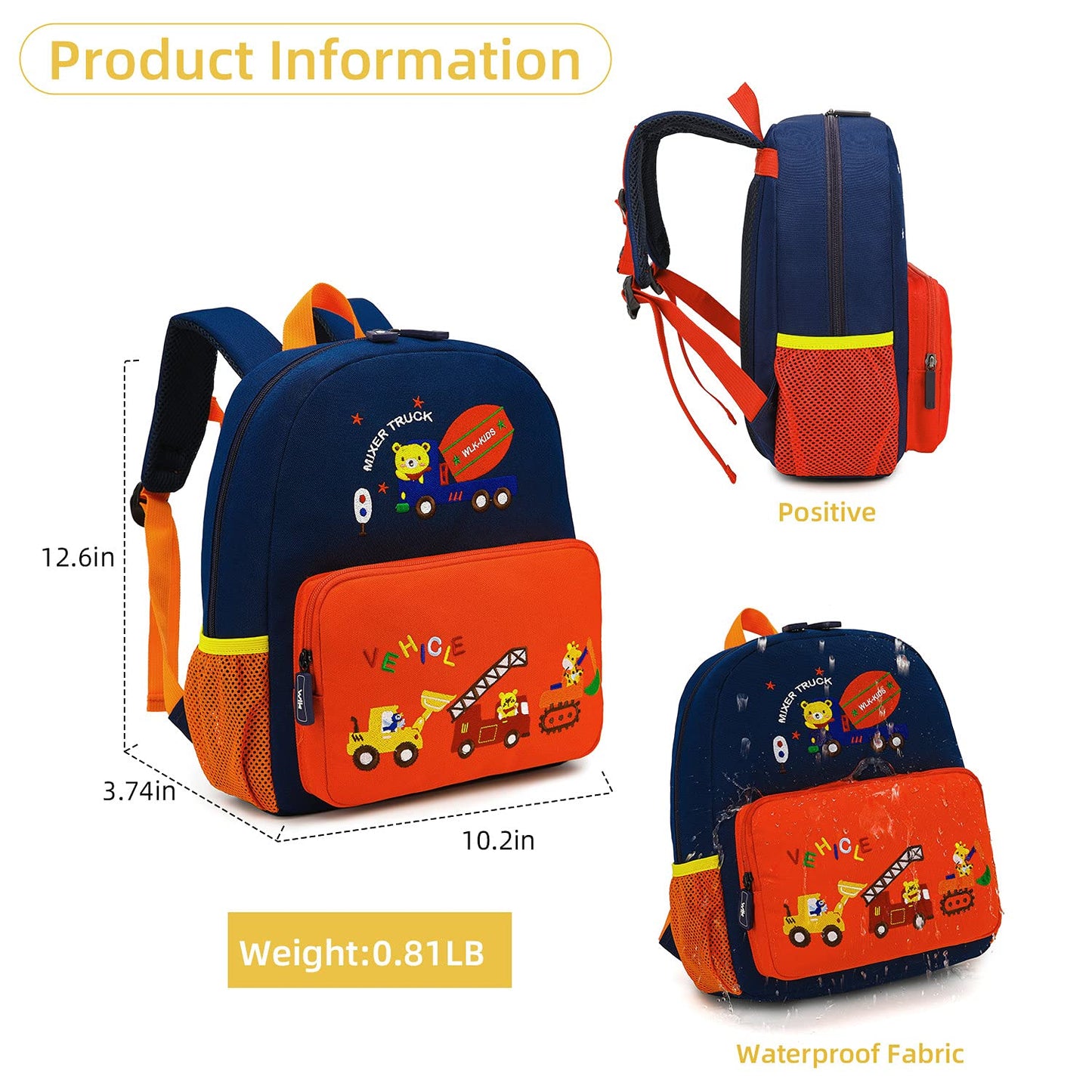 Car Dinosaur Kids Toddler Backpack for Boys and Girls Children Waterproof Preschool Bag(Red Music Party)