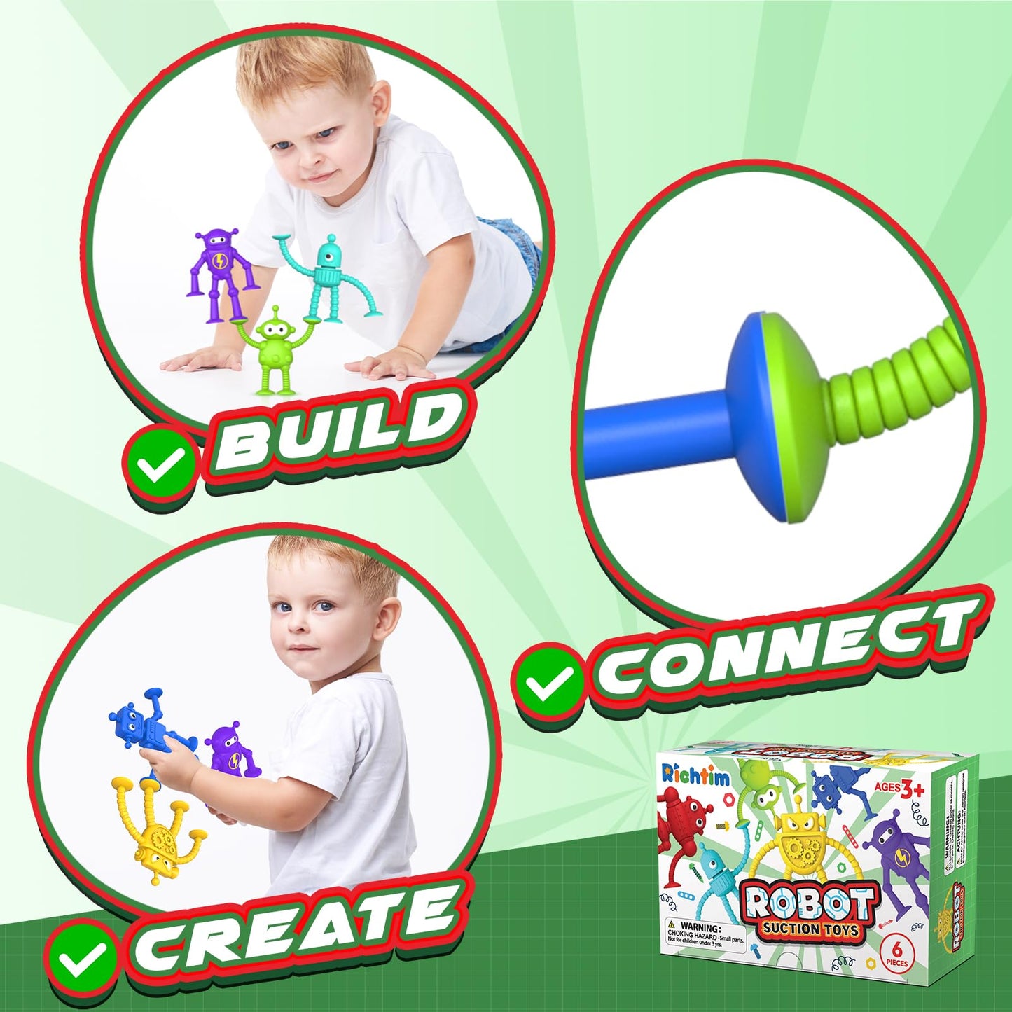 Baby Bath Toys Suction Toy: No Hole Bath Toy for Baby Toddlers - Kids Mini Sensory Fidget Suction Cup Toys for Boys Girls - Window Building Toy Travel Essentials Road Trip Activities for Kids Gifts